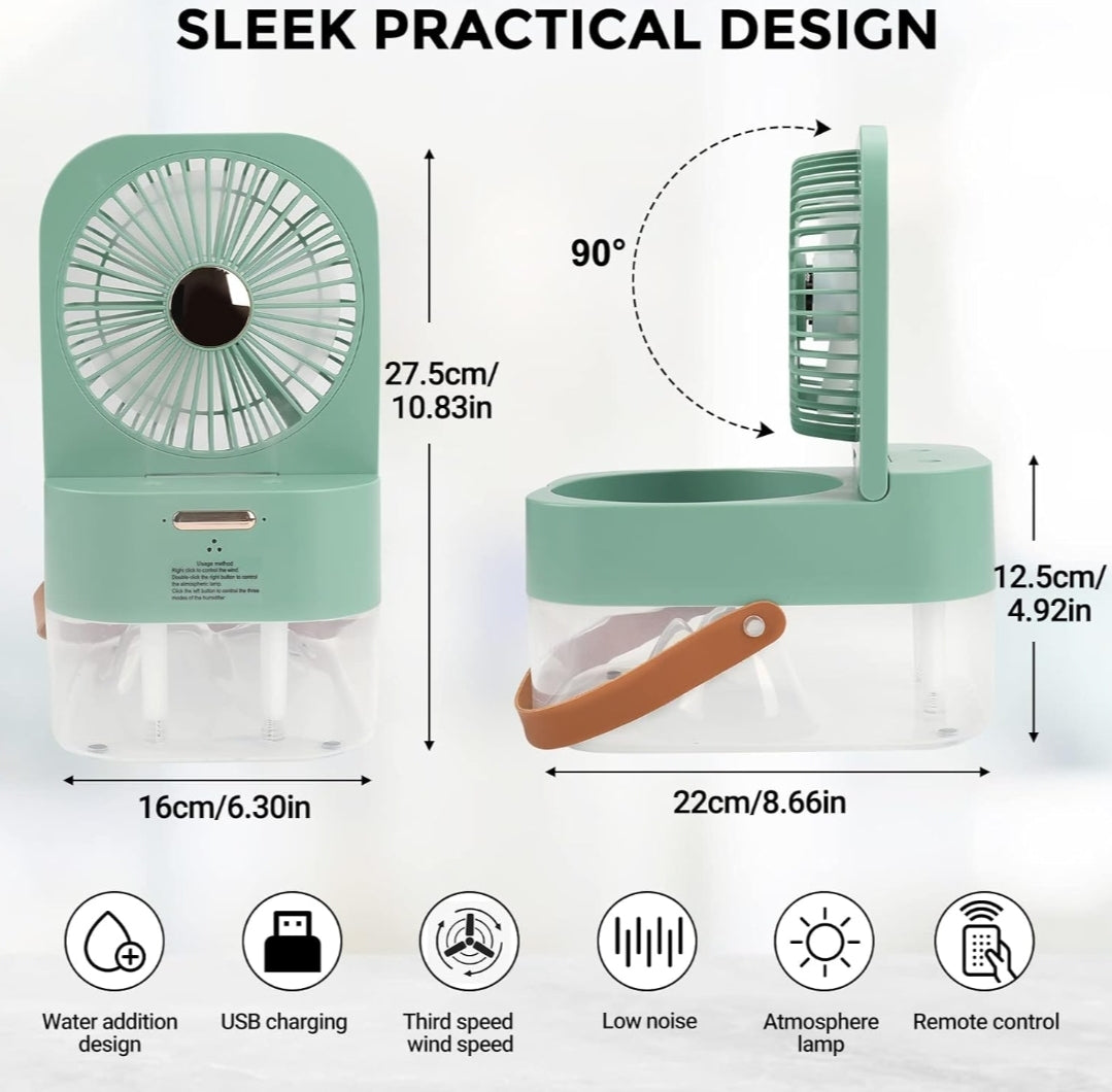 Mini Fan with Cool Mist, Portable Air Cooler, USB Table Fan
