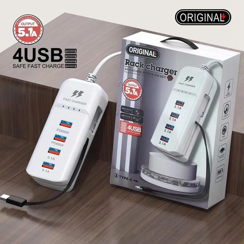 PD 66W USB Fast Charger with Type-C Cable – 5.1A High-Speed Charging Adapter