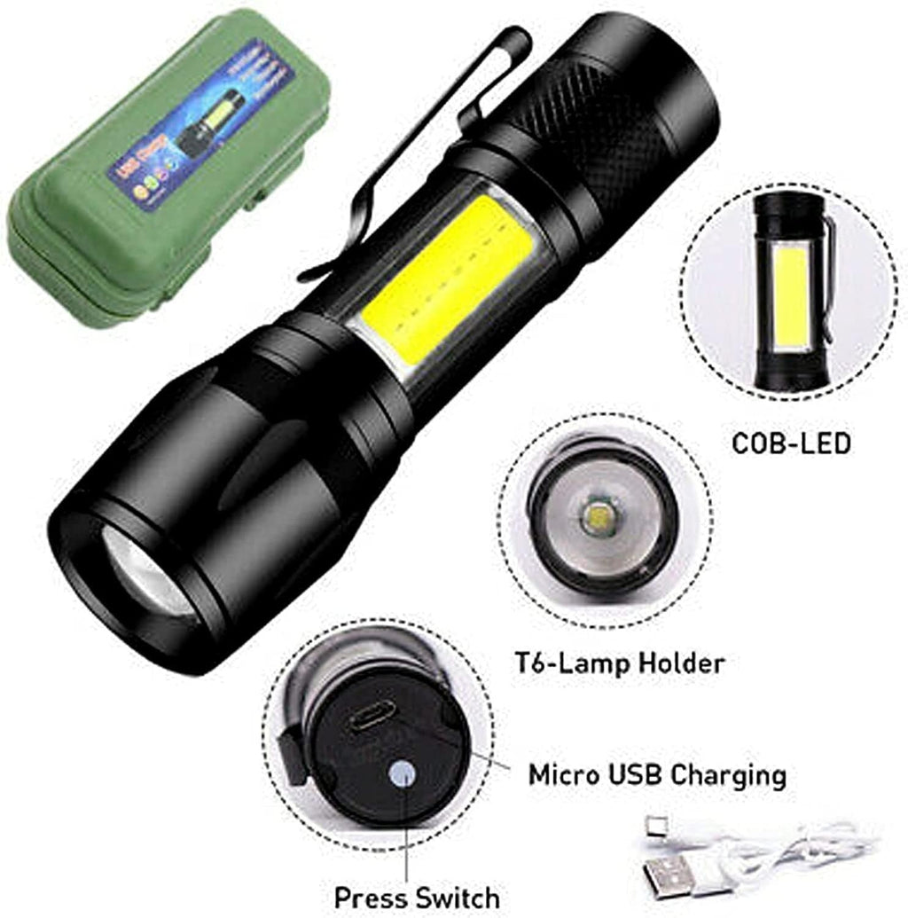 Metal COB Flashlight Torch | Mini LED Rechargeable Work Light