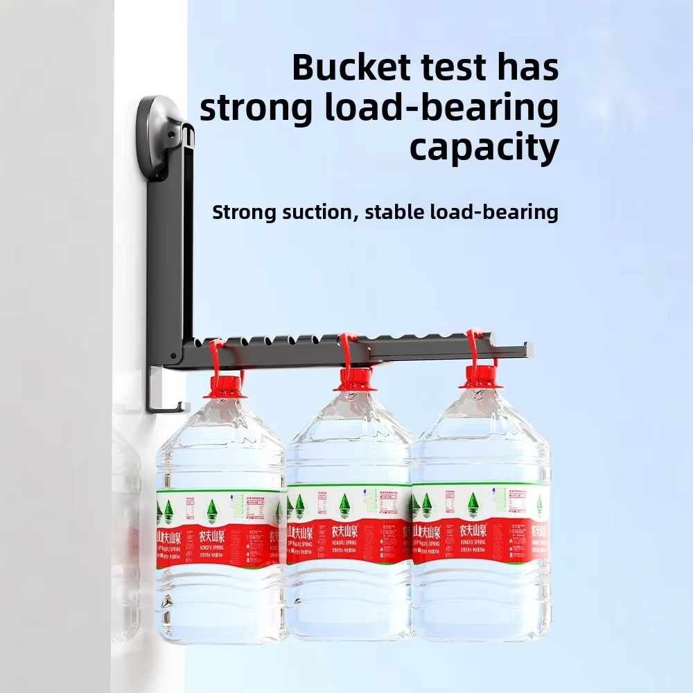 Folding Wall Mounted Clothes Drying Rack With Suction Cup Retractable Portable Space Saving Laundry Organizer - Size 13.5Inch