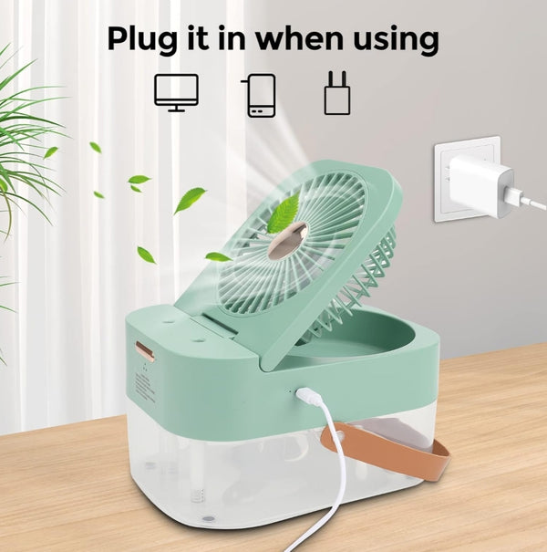Mini Fan with Cool Mist, Portable Air Cooler, USB Table Fan