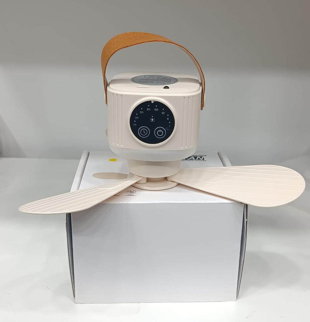 USB Dormitory Camping Small Ceiling Fan Rechargeable With 8 Hour Timer