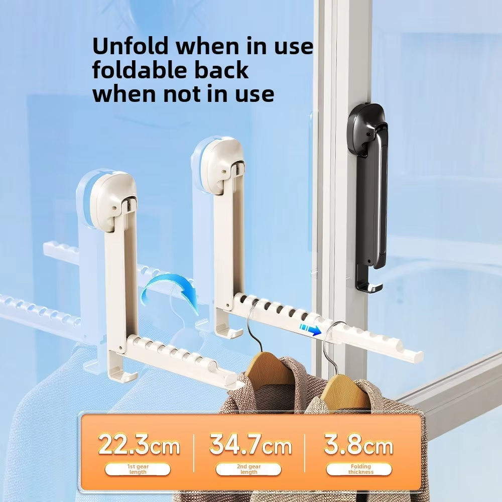 Folding Wall Mounted Clothes Drying Rack With Suction Cup Retractable Portable Space Saving Laundry Organizer - Size 13.5Inch