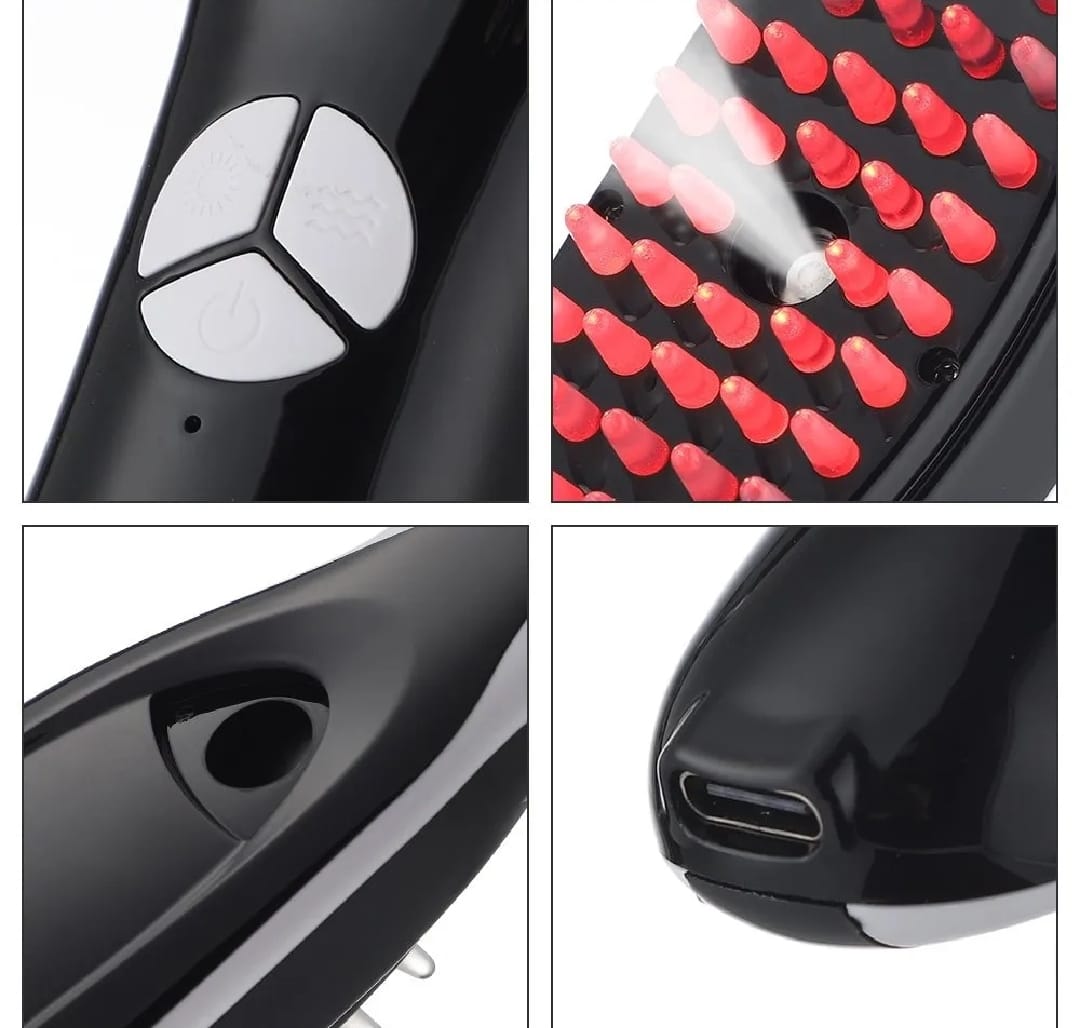 Rechargeable Electric Hair Growth Comb with Steam Spray &amp; Red/Blue LED Therapy