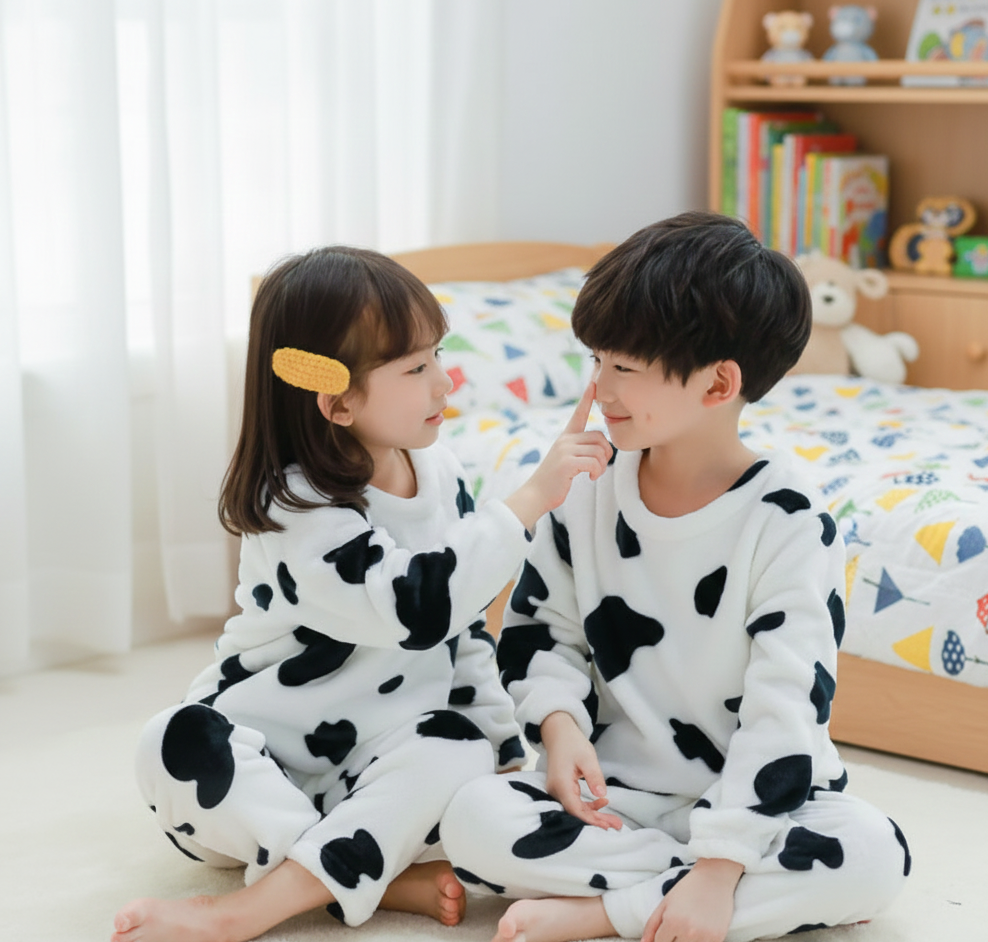 Ultra-Soft Fleece Kids Cow Print Pajamas
