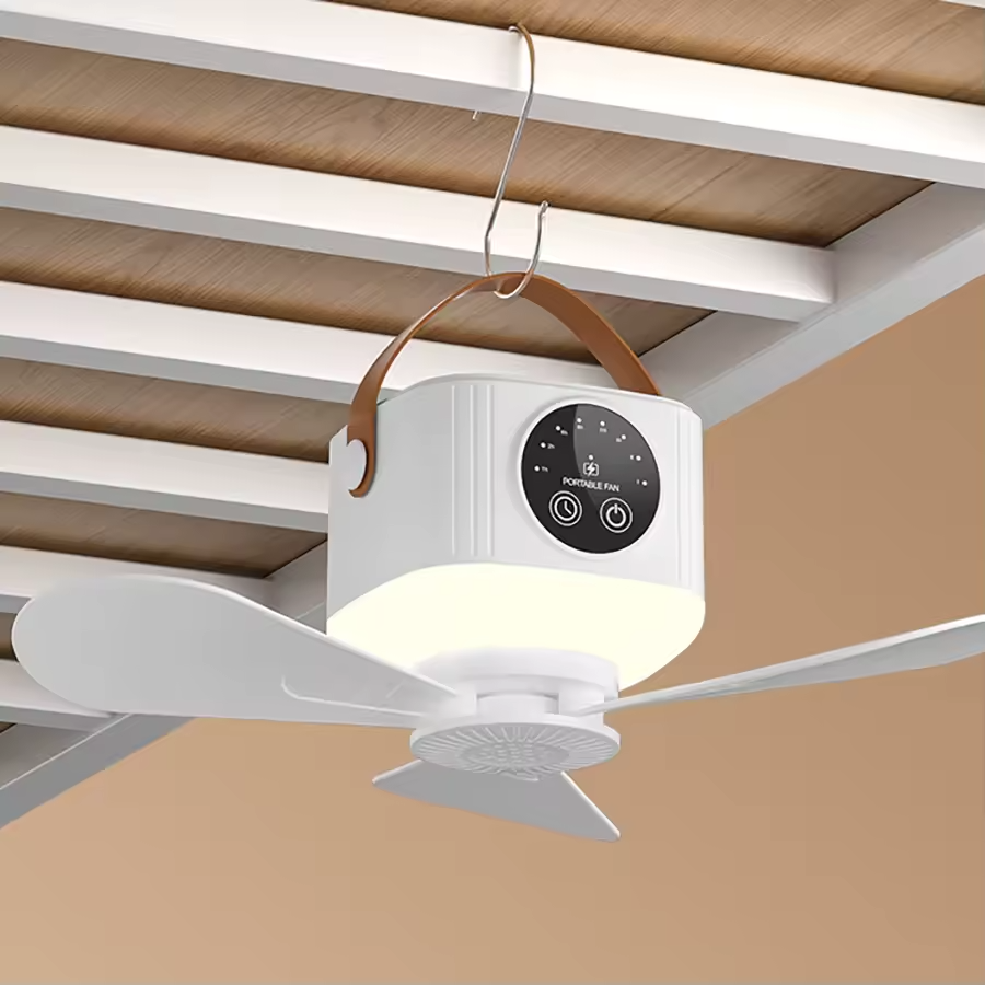 USB Dormitory Camping Small Ceiling Fan Rechargeable With 8 Hour Timer