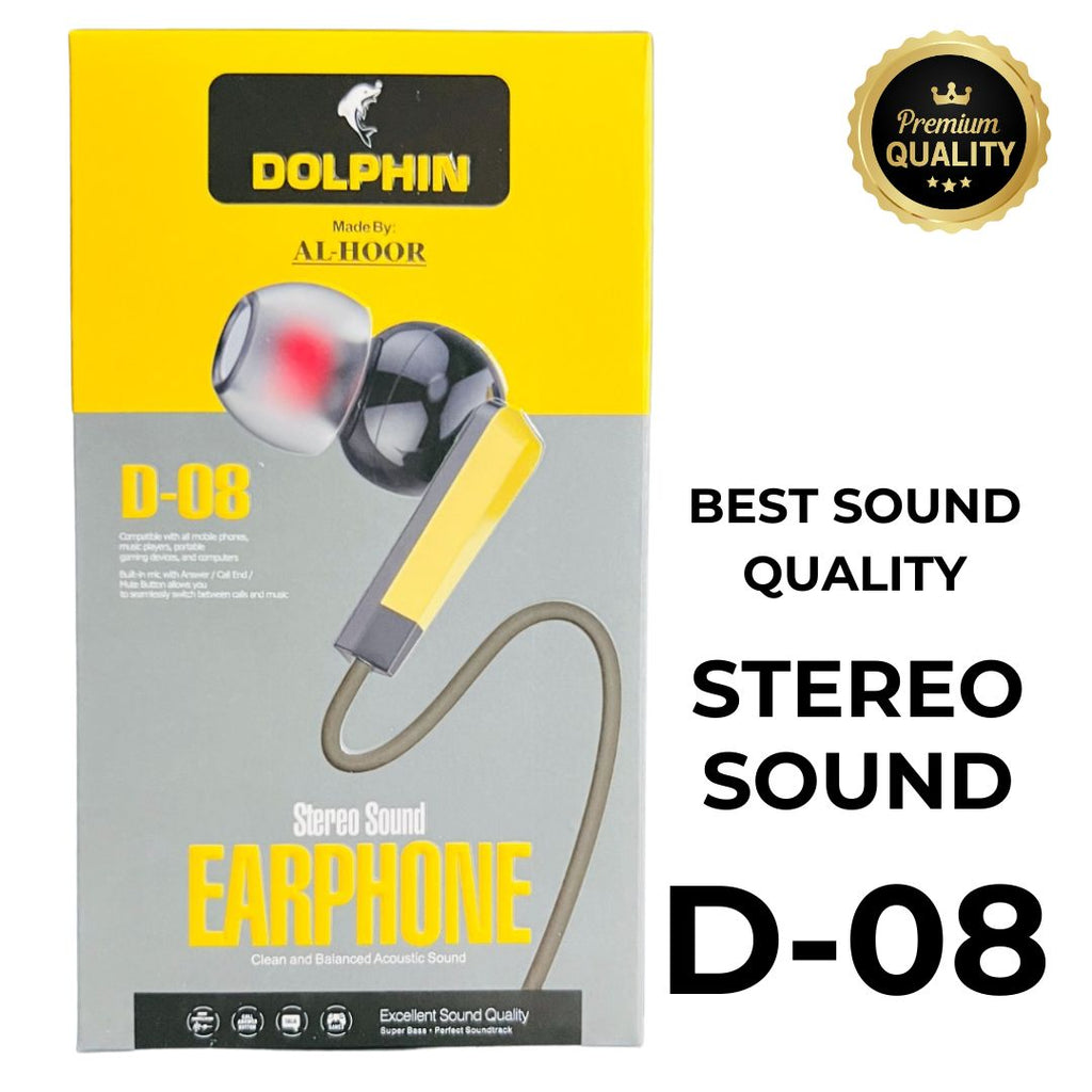 olphin D-08 Handsfree | Stereo Sound Earphones | Noise-Cancellation with Mic & Inline Controls