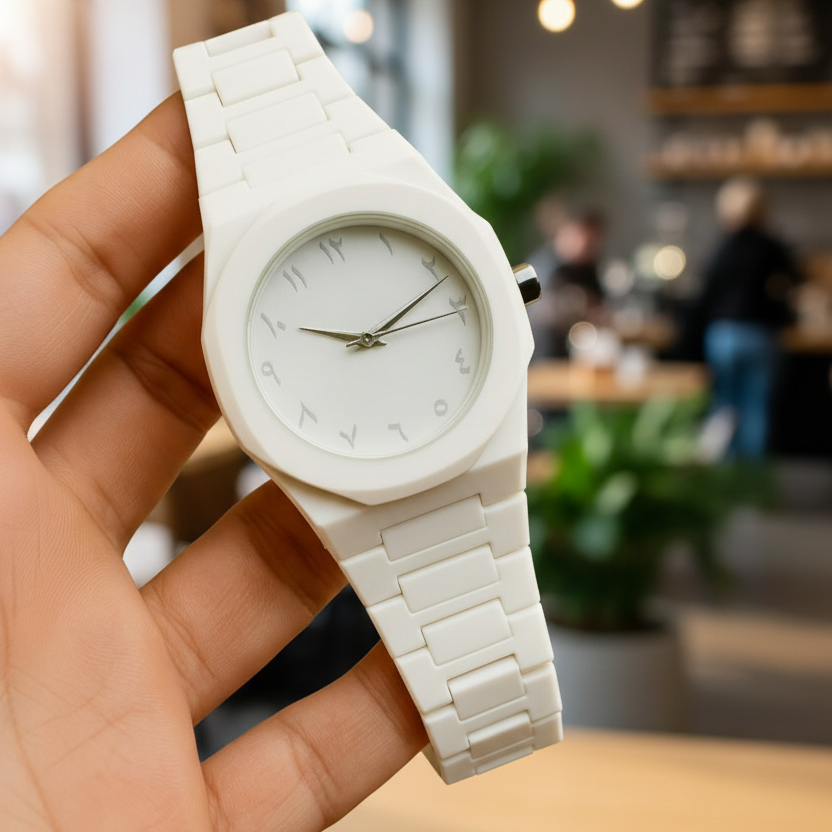 Full White Aura Watch Stylish Design Compact Build Perfect Choice