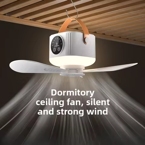 USB Dormitory Camping Small Ceiling Fan Rechargeable With 8 Hour Timer
