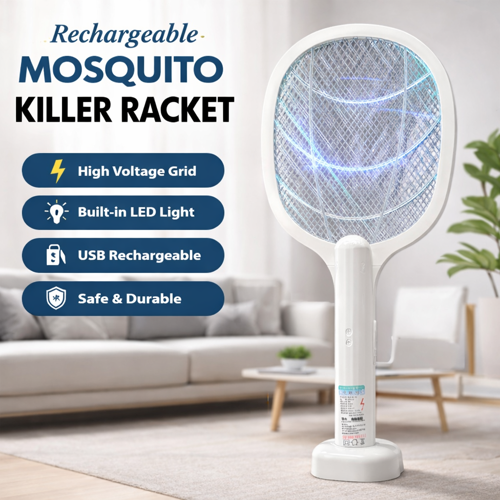 Rechargeable Mosquito Racket With Box &amp; Stand – Electric Insect Killer