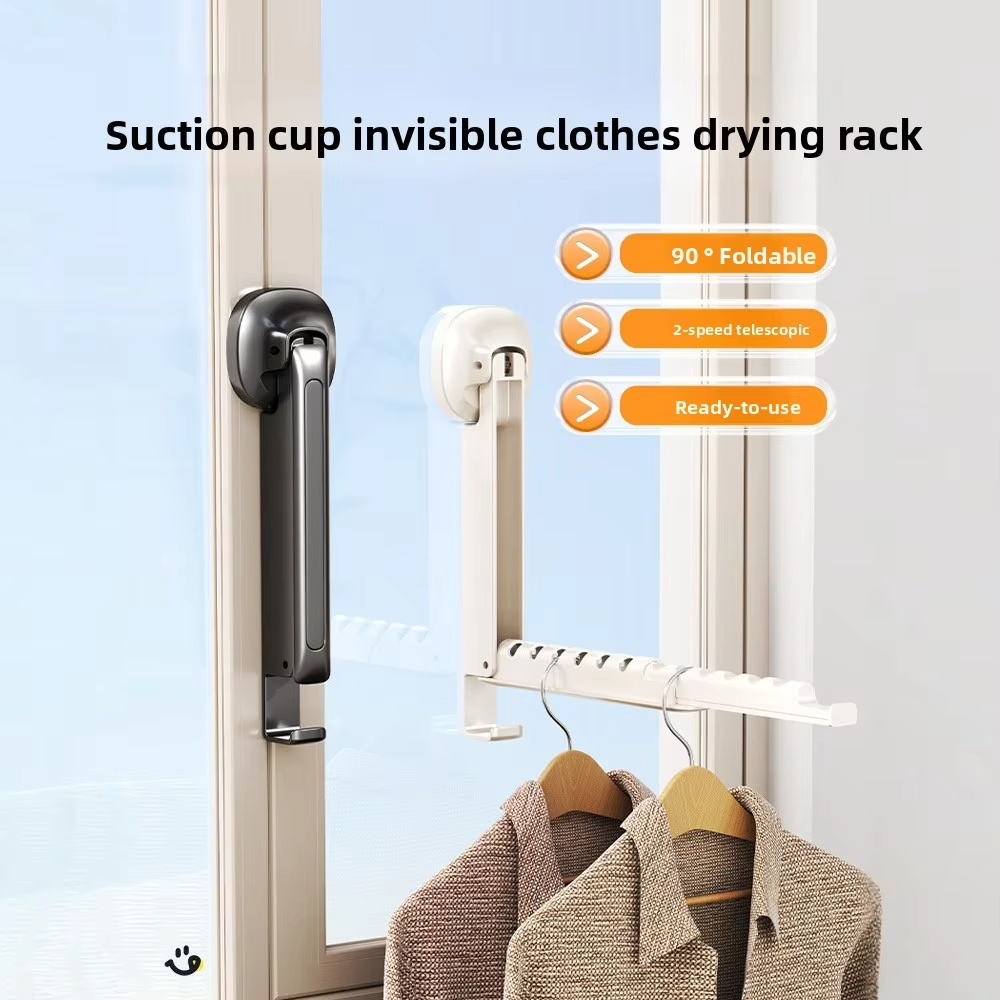 Folding Wall Mounted Clothes Drying Rack With Suction Cup Retractable Portable Space Saving Laundry Organizer - Size 13.5Inch