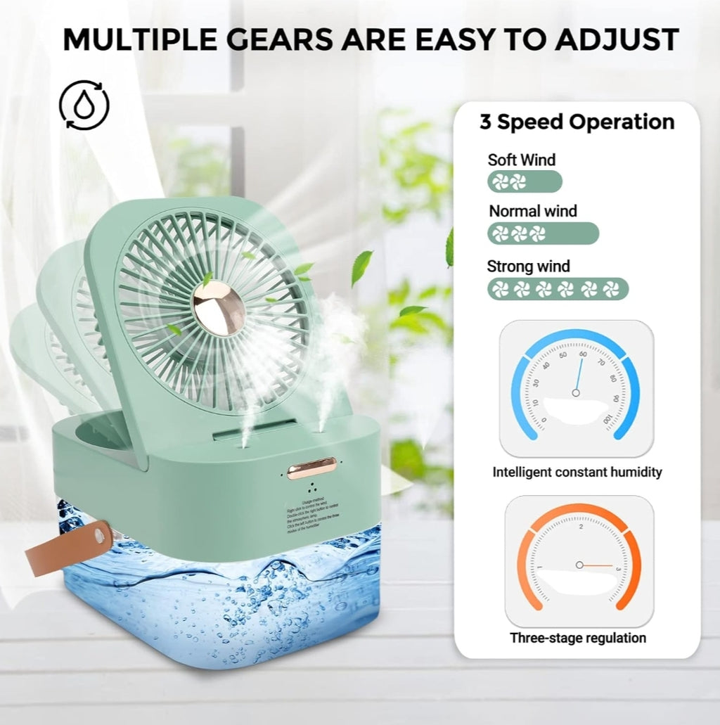 Mini Fan with Cool Mist, Portable Air Cooler, USB Table Fan