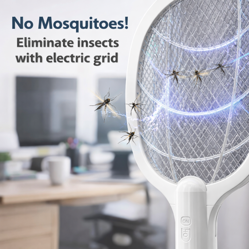 Rechargeable Mosquito Racket With Box &amp; Stand – Electric Insect Killer