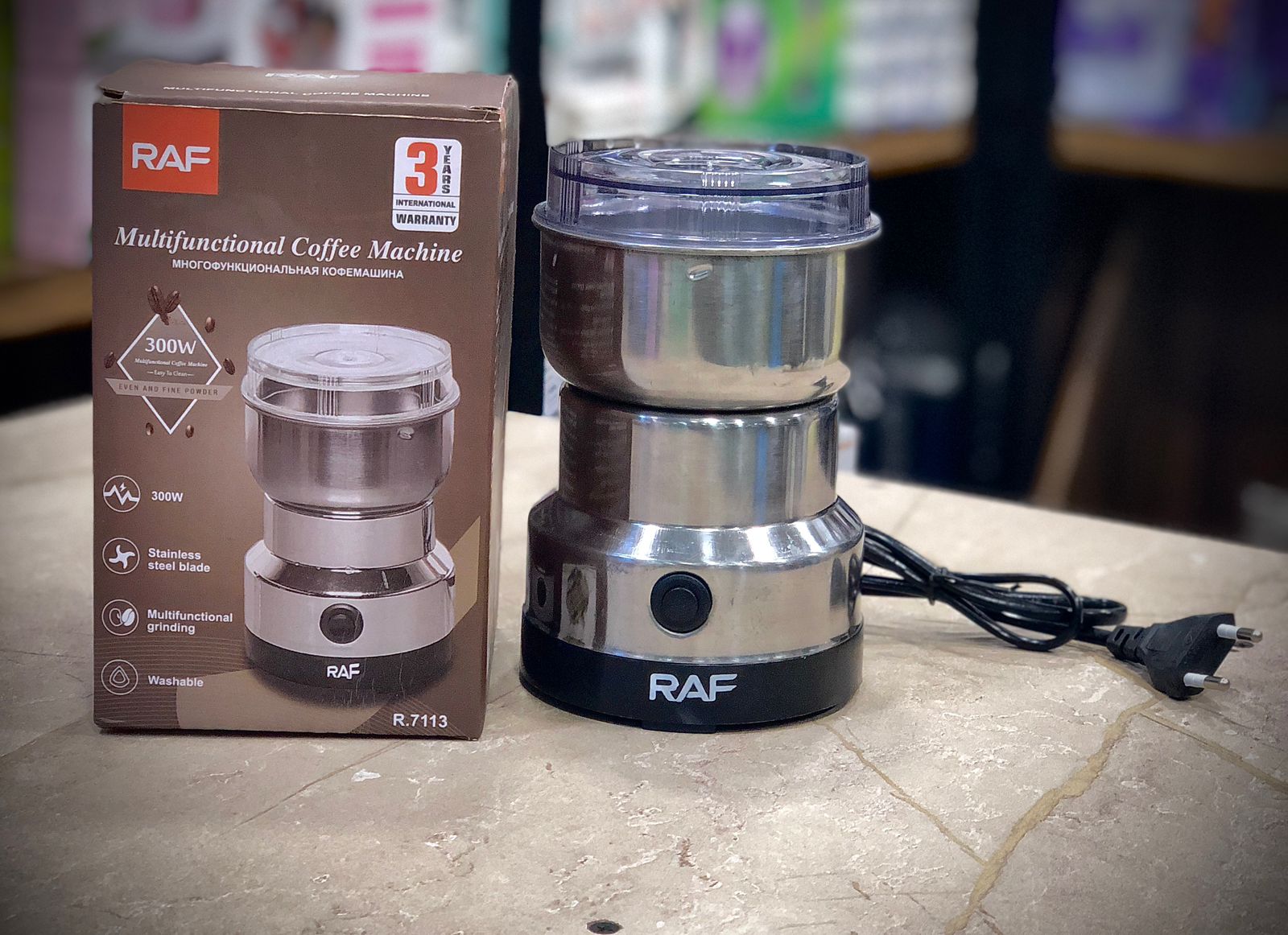 RAF R‑7113 Electric Grinder | 300W | Stainless Steel Blades | 85‑100g Capacity